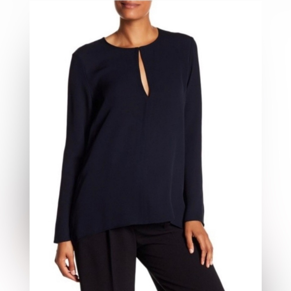Theory Silk Slit Front Tunic in Deep Navy - M
